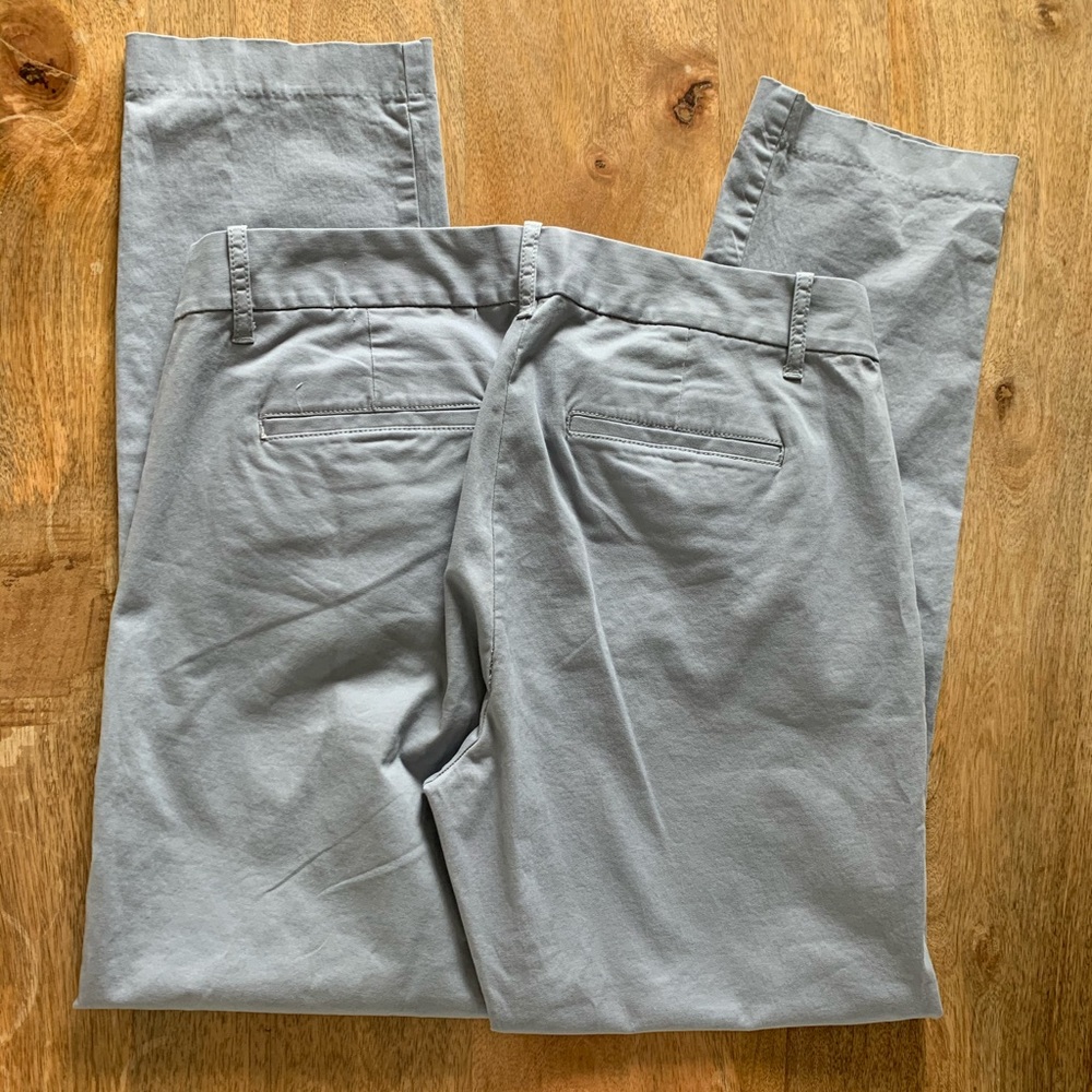 Light gray straight leg low rise pants